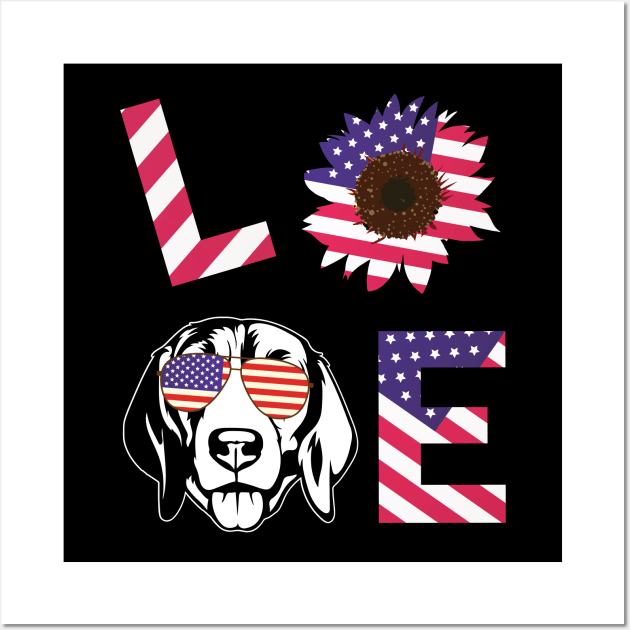 Cool US Flag Sunflowers Glasses Dog Face LOVE Beagle Dog Americans Independence USA July 4th Day Wall Art by Cowan79